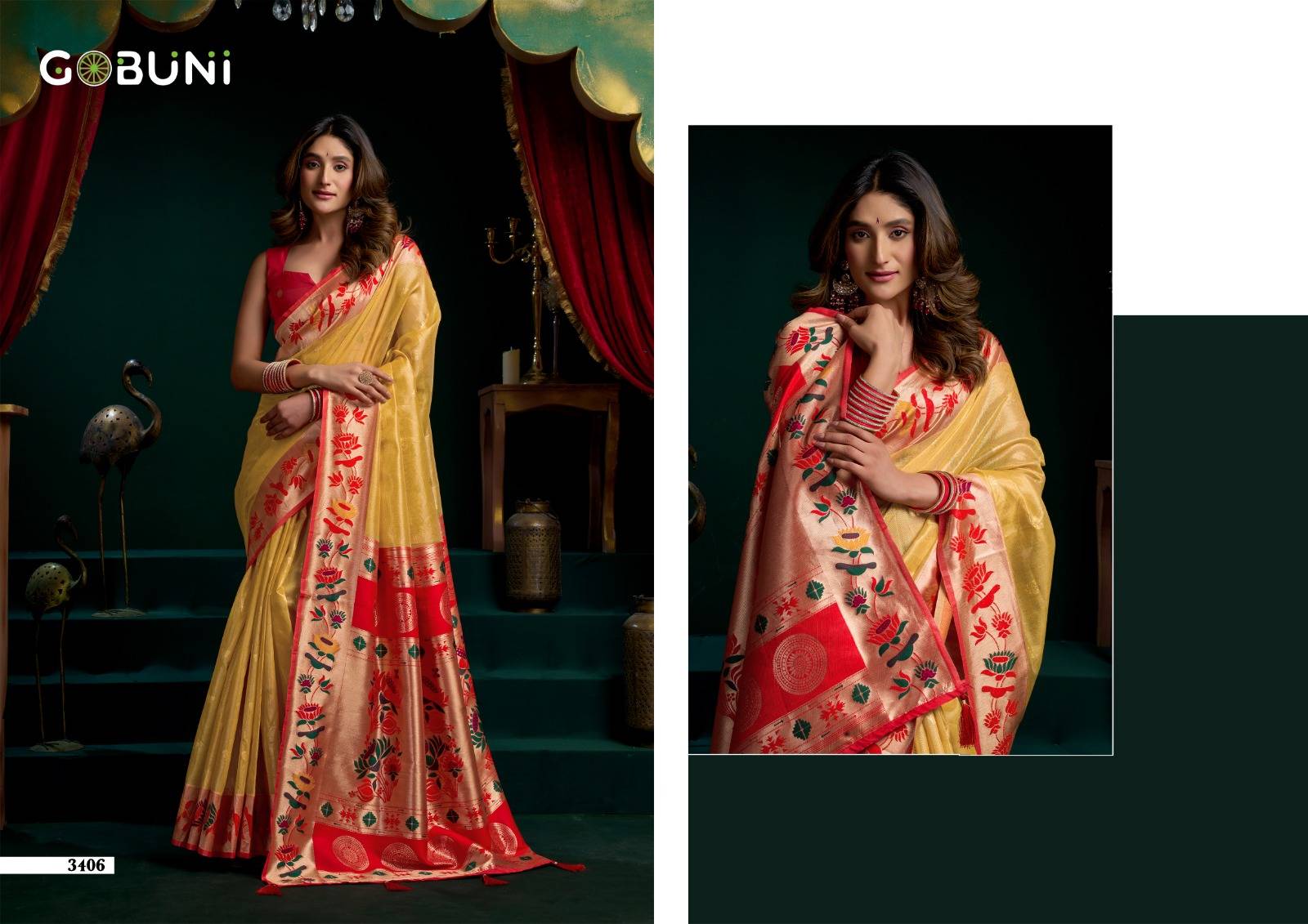 SEERAT BY GOBUNI 3401 TO 3406 Series Indian Traditional Wear Collection Beautiful Stylish Fancy Colorful Occasional Wear Tissue Sarees At Wholesale Price